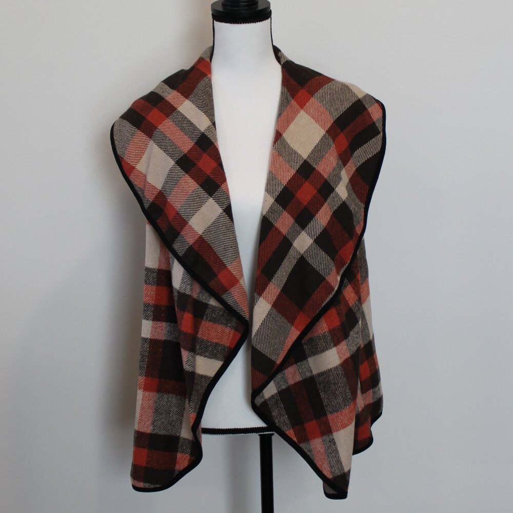 Shein Curve Brown/Orange Plaid Vest Sz XL